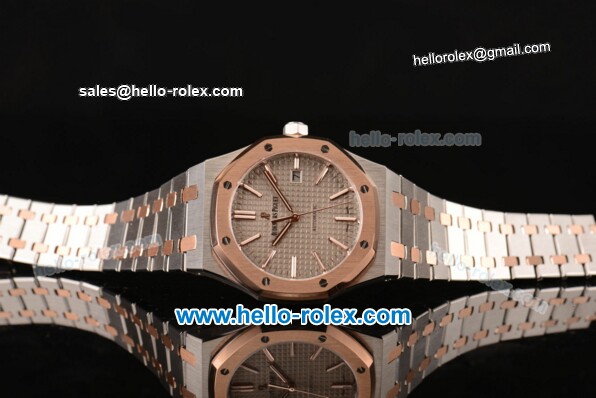 Audemars Piguet Royal Oak Swiss ETA 2824 Automatic Two Tone Case with Stick Markers and Grey Grid Dial - 1:1 Original - Click Image to Close